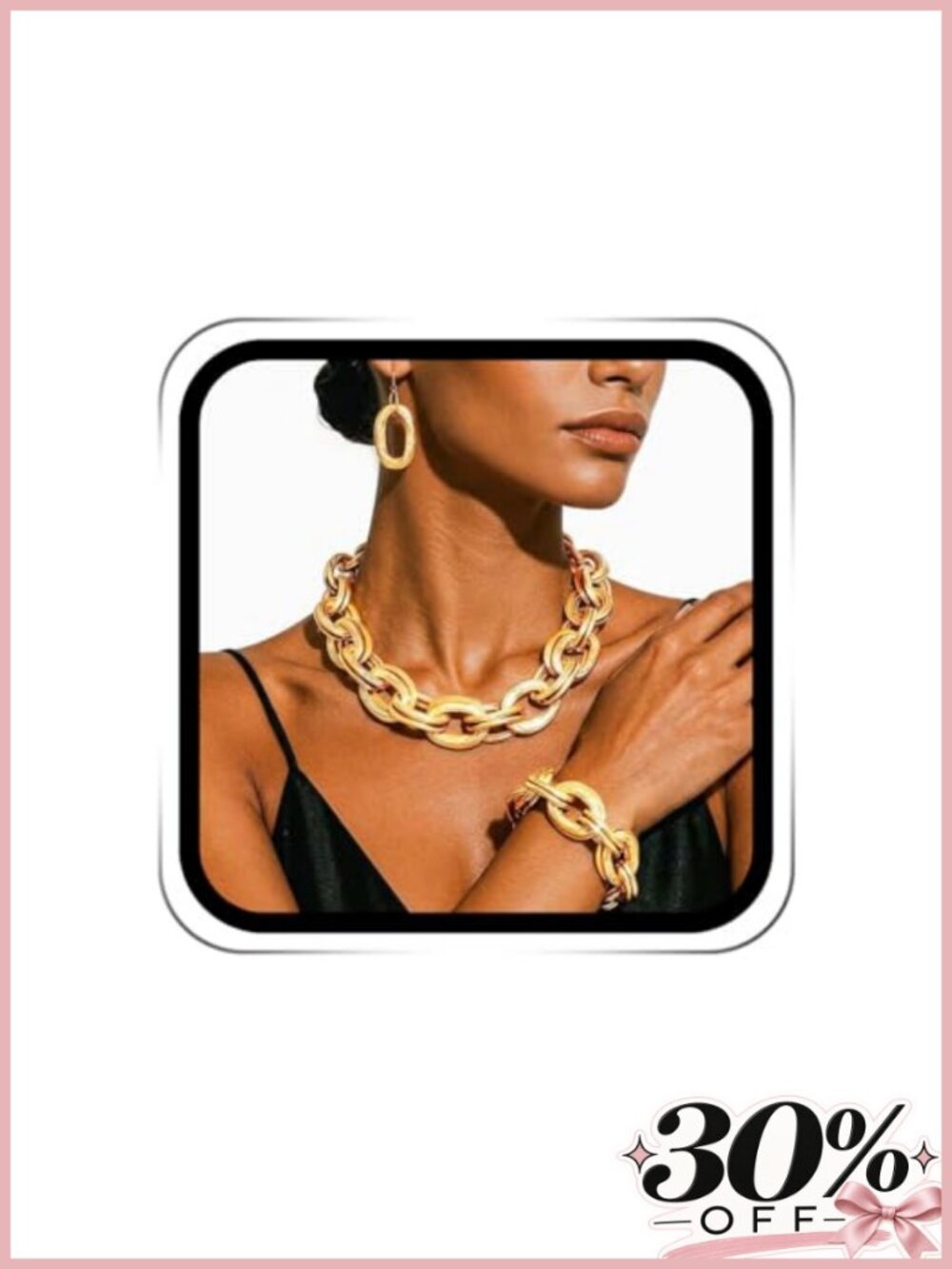 Chunky Gold Chain Jewelry Set 3Pcs Necklace Bracelet Earrings for Women
